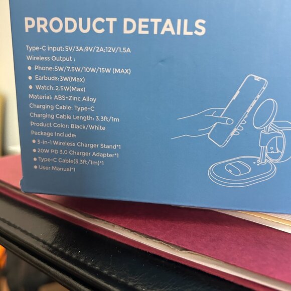 HEVANTO 3 in 1 Wireless Charging Station, Black, 15W Fast Mag-Safe Charger ~ NEW - Picture 5 of 6